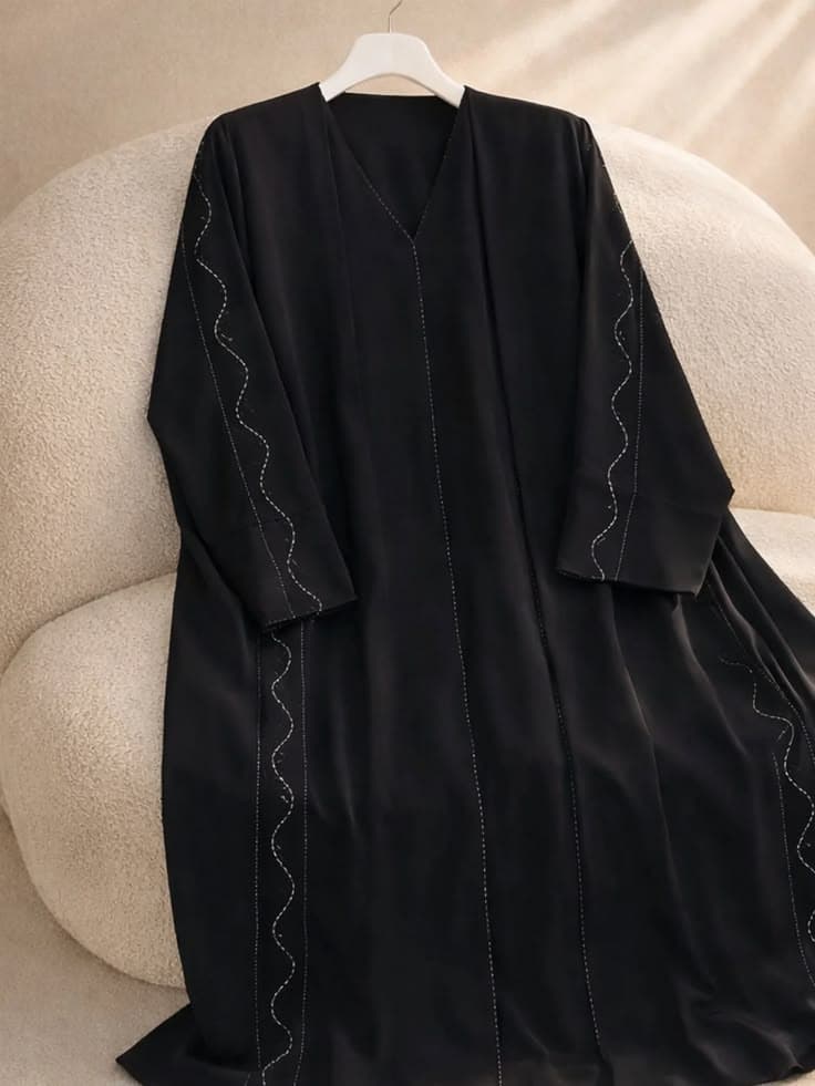 Black Abaya  B-10 detail view 5 - Shukran Abaya